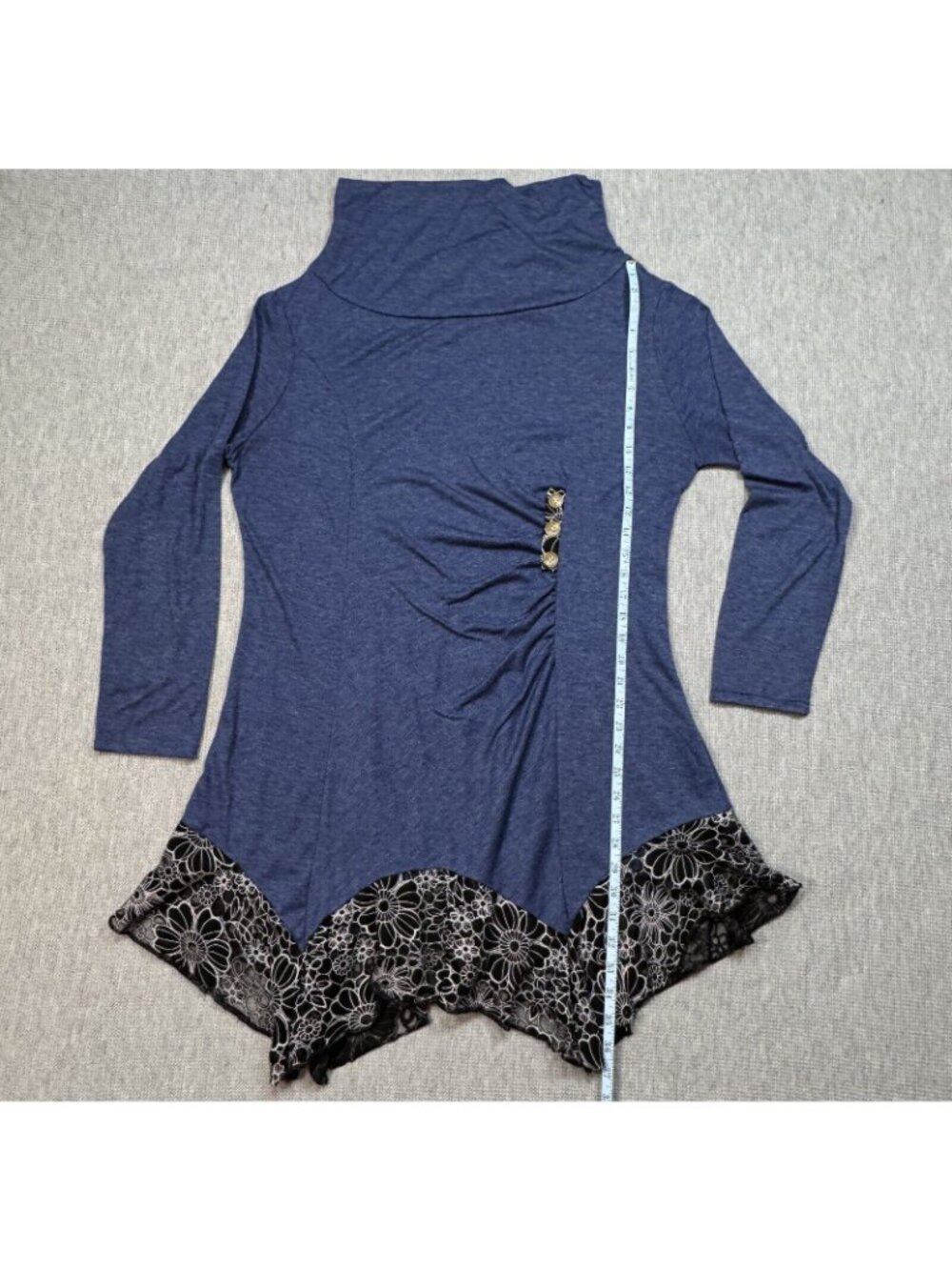 Rosegal Dress Asymmetrical Size 4X 22 Blue Heather Lace Trim Hem Long Sleeve - Picture 12 of 15